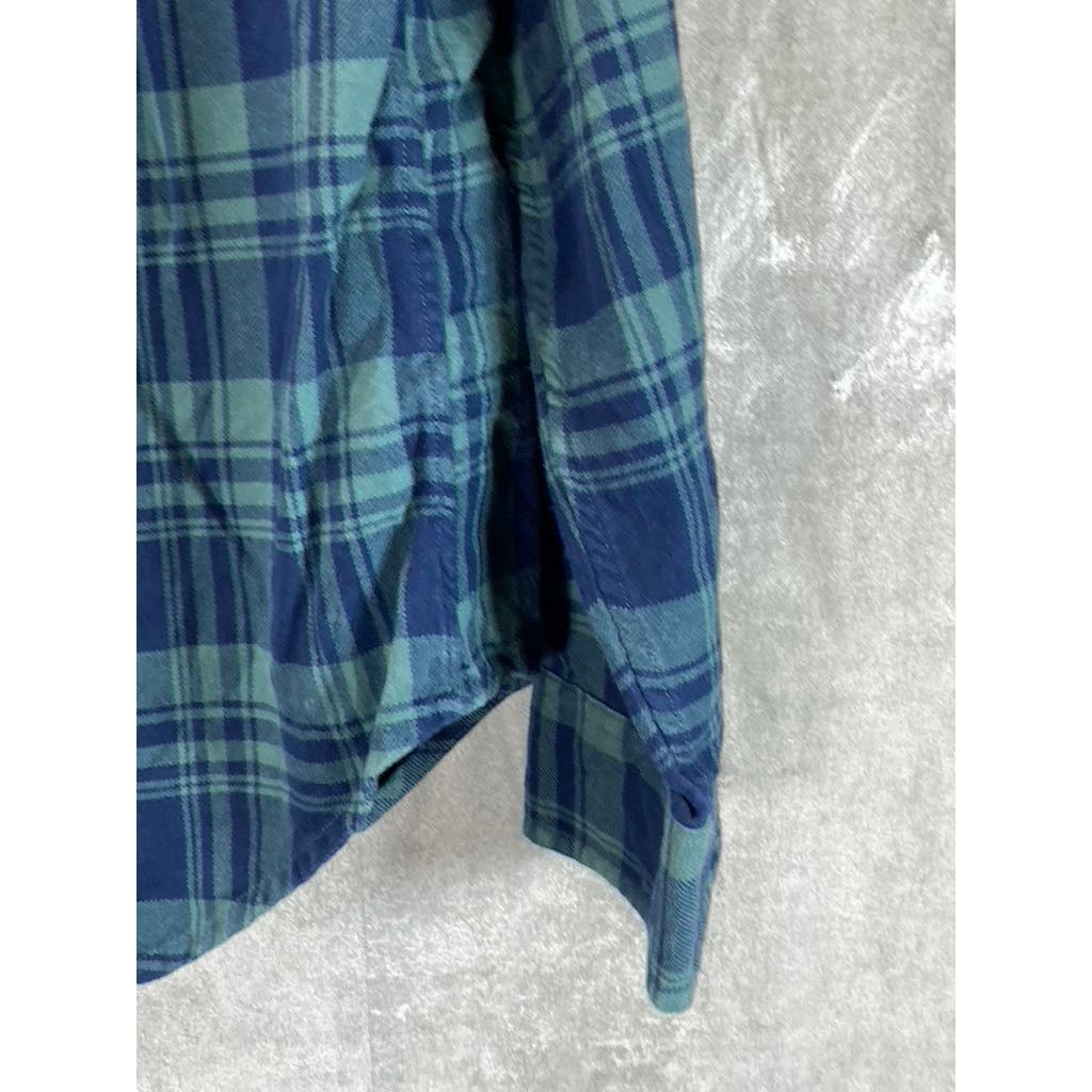 BONOBOS Men's Blue Plaid Standard-Fit Button-Up Long Sleeve Shirt SZ M