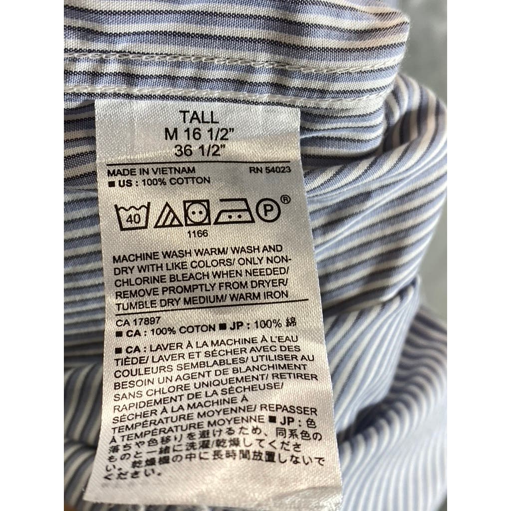 BANANA REPUBLIC Men's Tall Blue Striped Non-Iron Button-Up Dress Shirt SZ M 16.5
