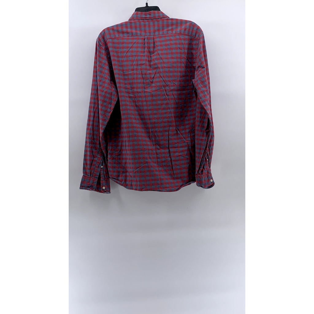 J.CREW Men's Blue-Red Check Stretch Slim-Fit Button-Up Long Sleeve Shirt SZ L