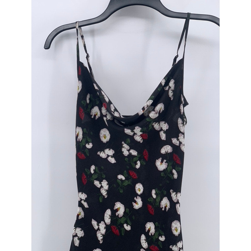 MISSGUIDED Women's Black Printed Cowl-Neck Side-Slit Midi Slip Dress SZ 2