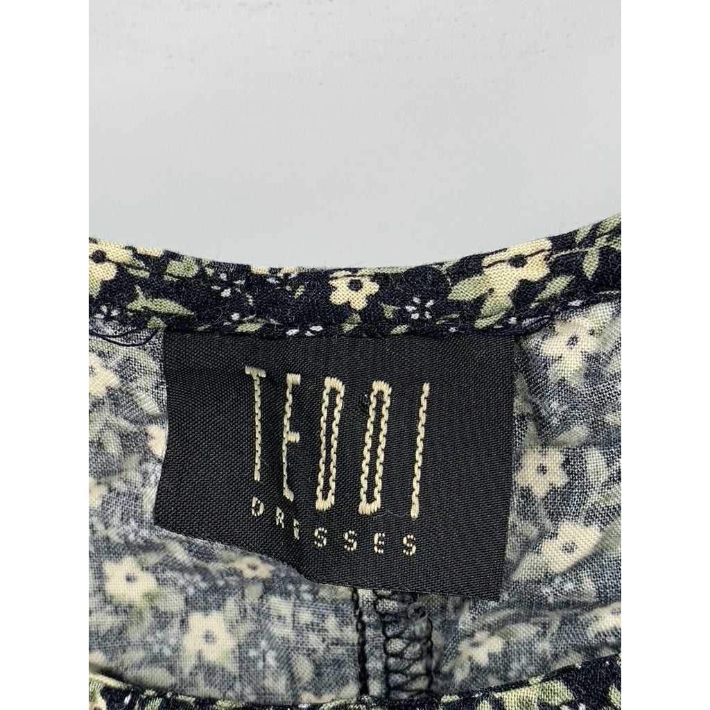 TEDDI DRESSES Women's Black Ditsy Floral Sleeveless Midi Dress SZ S