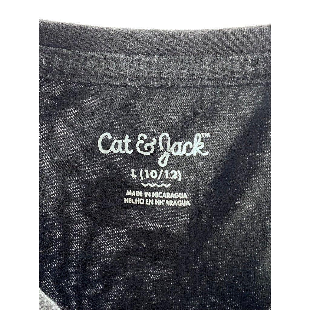 CAT & JACK Girls' Black Solid Crewneck Short Sleeve T-Shirt SZ L(10-12)