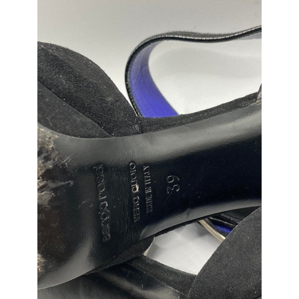 SERGIO ROSSI Women’s Blue-Black Suede-Leather Peep-Toe Stiletto Pumps SZ 39(US9)