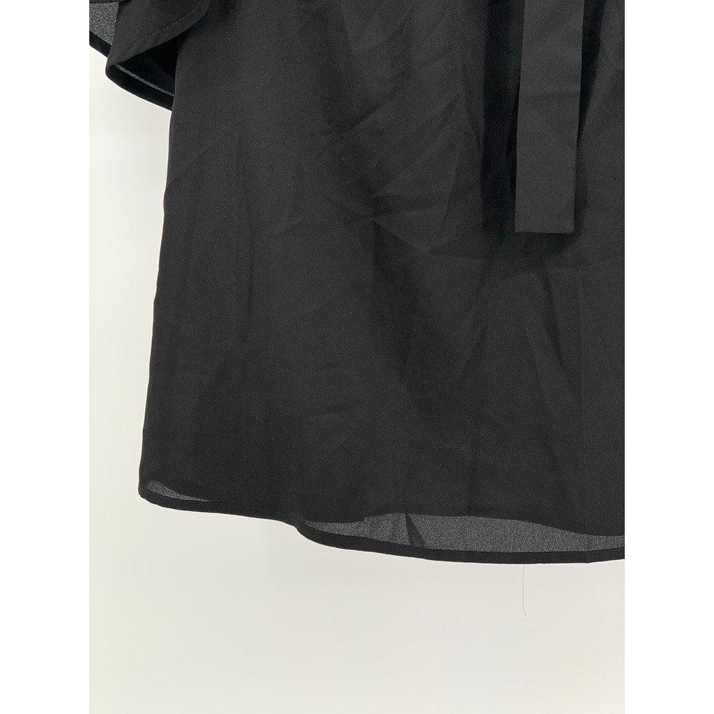 UNBRANDED Women's Black Neck-Tie Short Sleeve Top SZ L