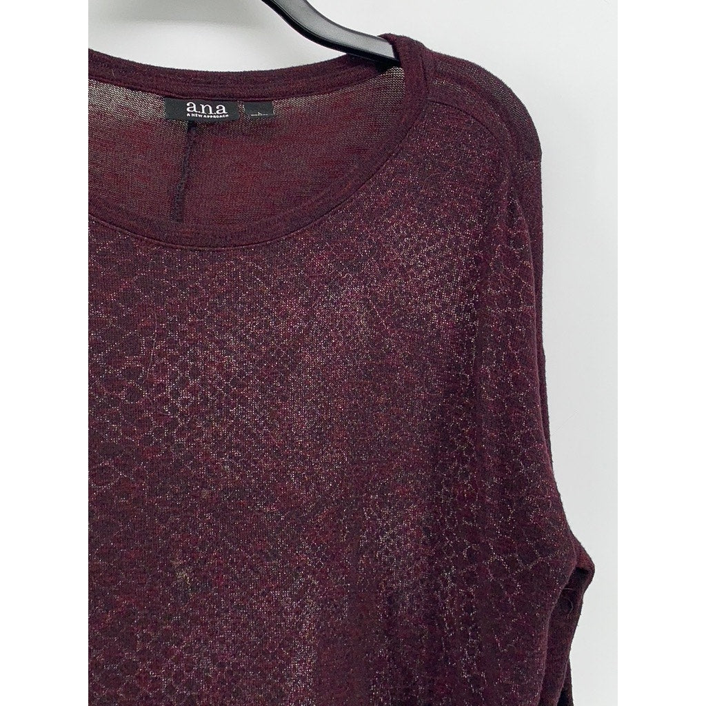 A.N.A A NEW APPROACH Women's Burgundy Snake Print Long Sleeve Top SZ L