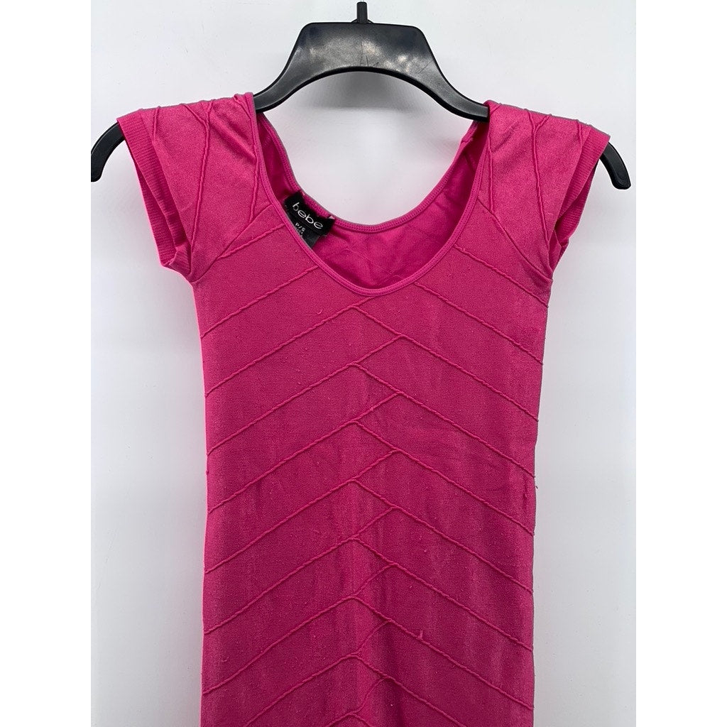 BEBE Women's Petite Bright Rose Scoop-Neck Cutout Back Bodycon Mini Dress SZ P/S