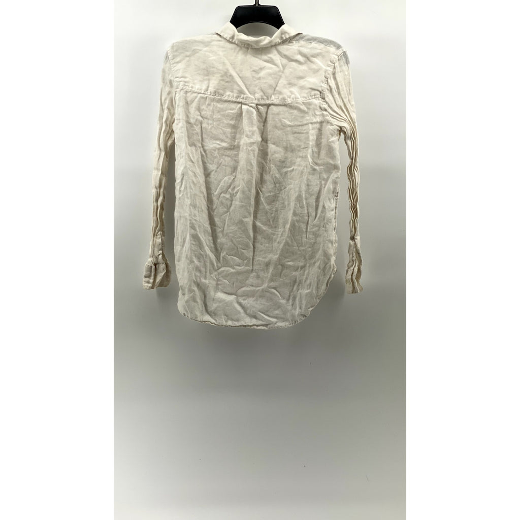 H&M Women’s White Regular Fit Linen Button-Up Long Sleeve Top SZ XS