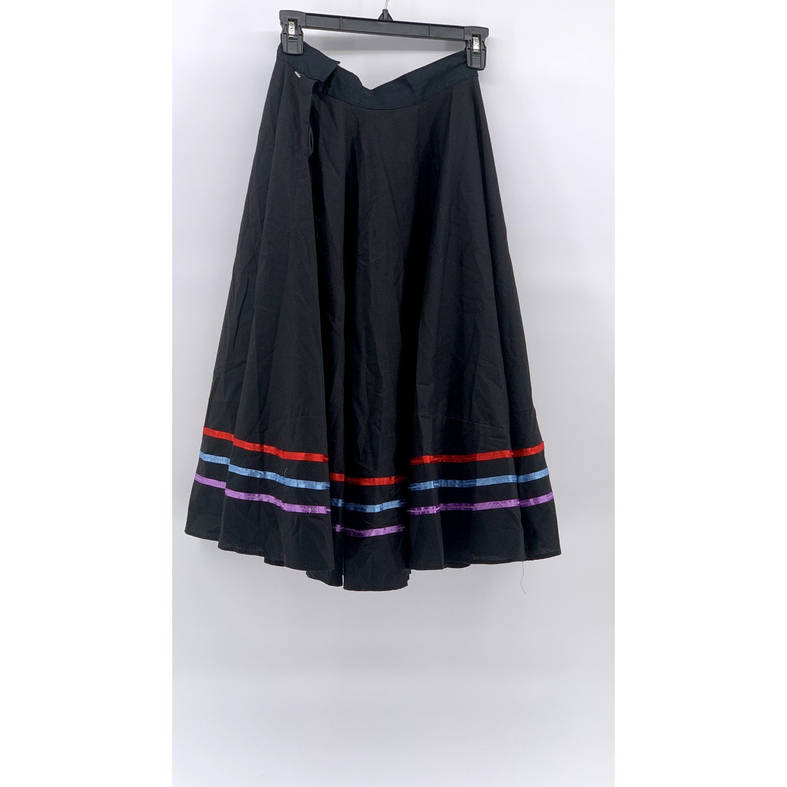 Women's Black-Multi Striped Hem Side-Zip A-Line Custom Midi Skirt SZ S