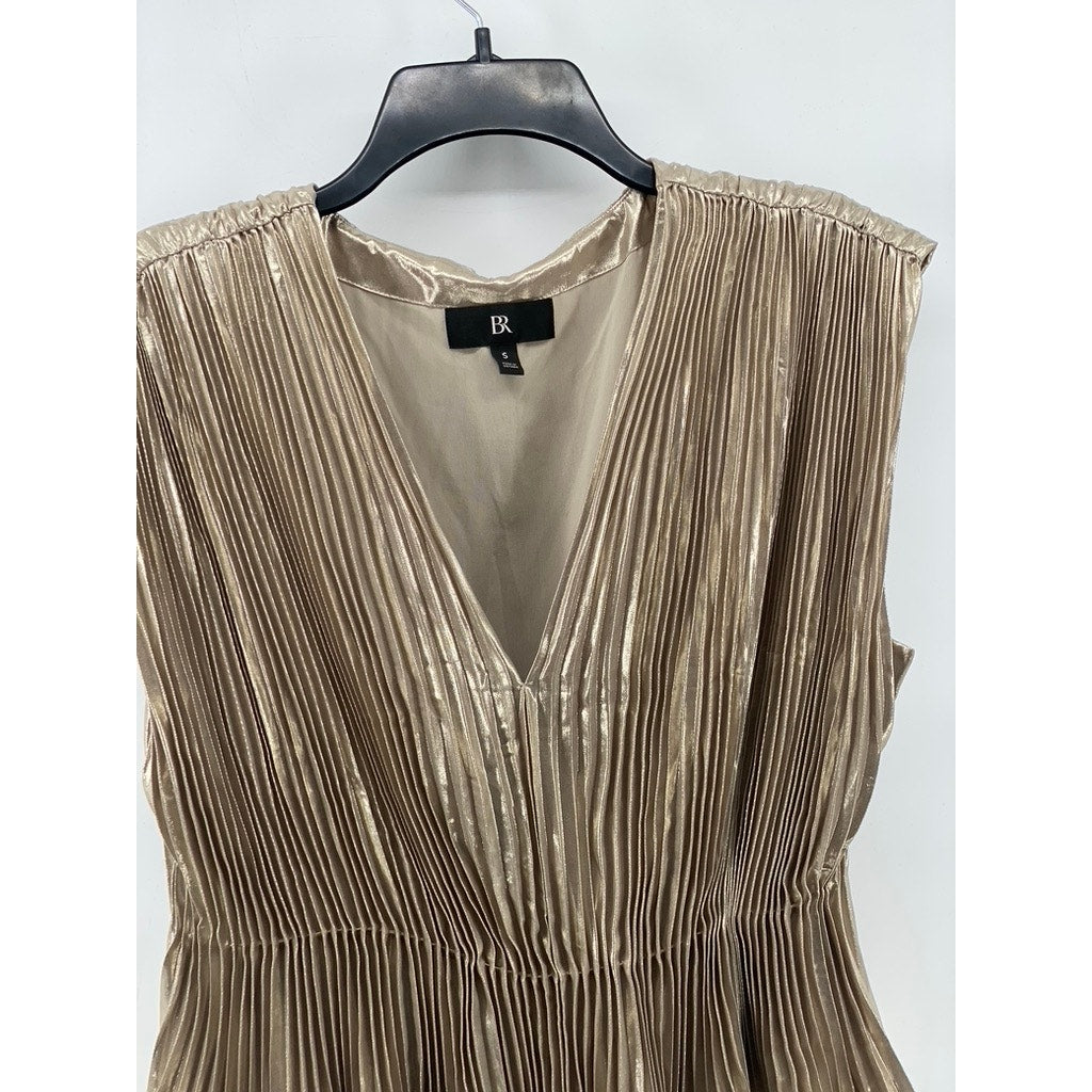 BANANA REPUBLIC Women's Champagne Foil Metallic Lena Pleated V-Neck Top SZ S