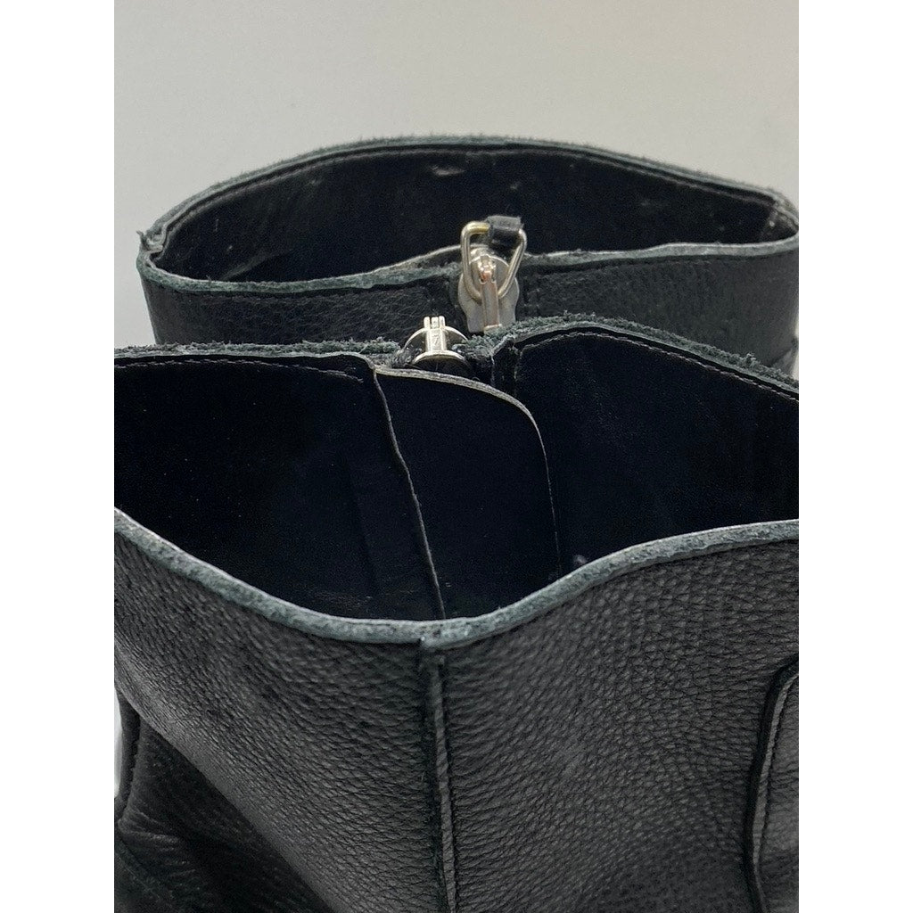 MNG Women's Black Leather Almond Toe Block-Heel Mid-Calf Boots SZ 41(US11)