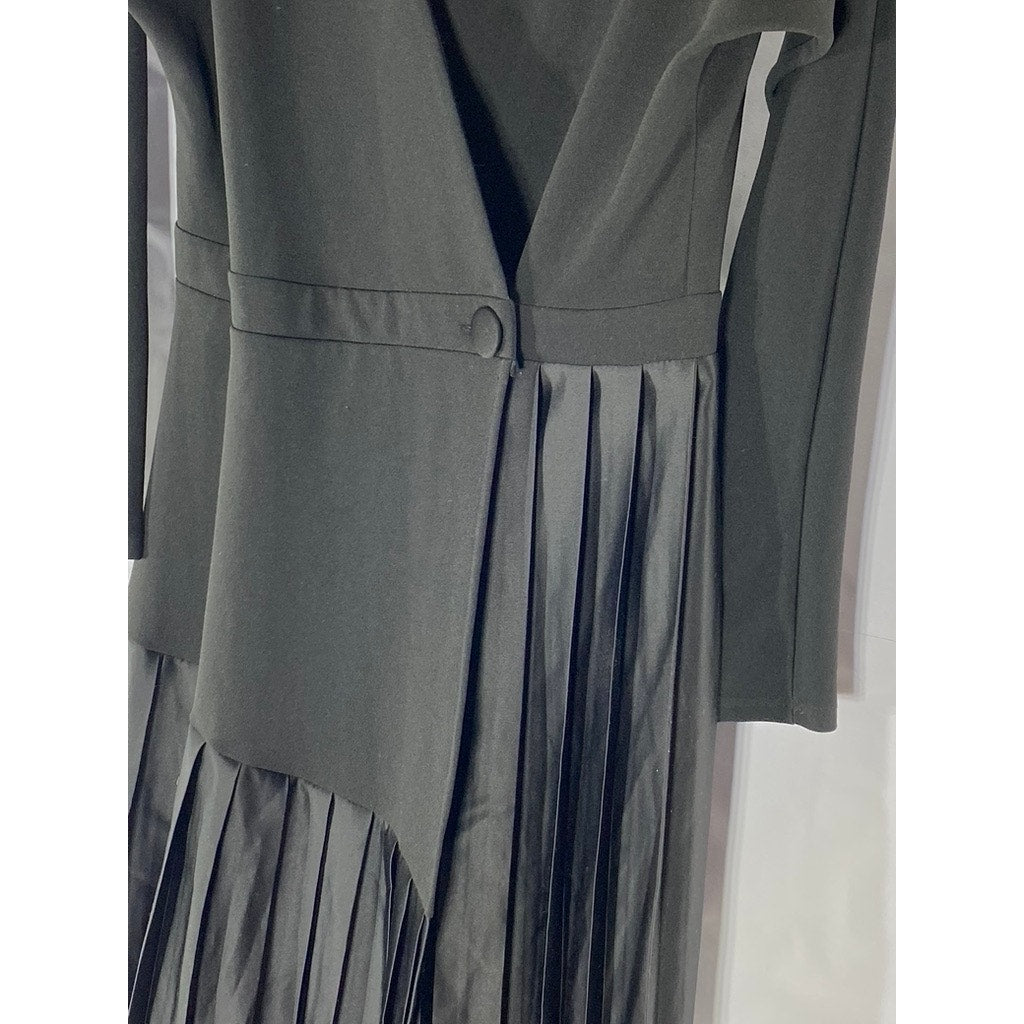 ASOS Women’s Black Pleated Long Sleeve Wrap Midi Dress SZ 6