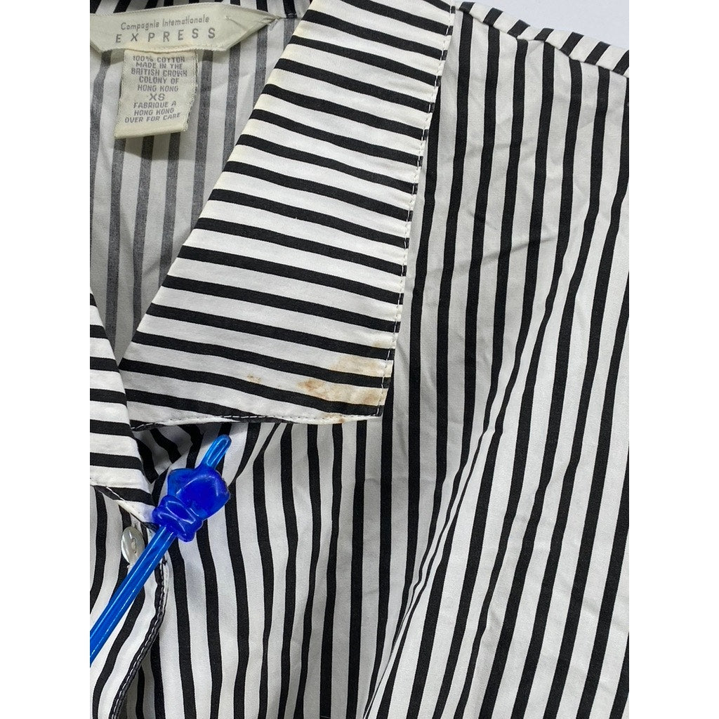EXPRESS Women’s Black-White Striped Button-Up Tie-Front Cropped Top SZ S