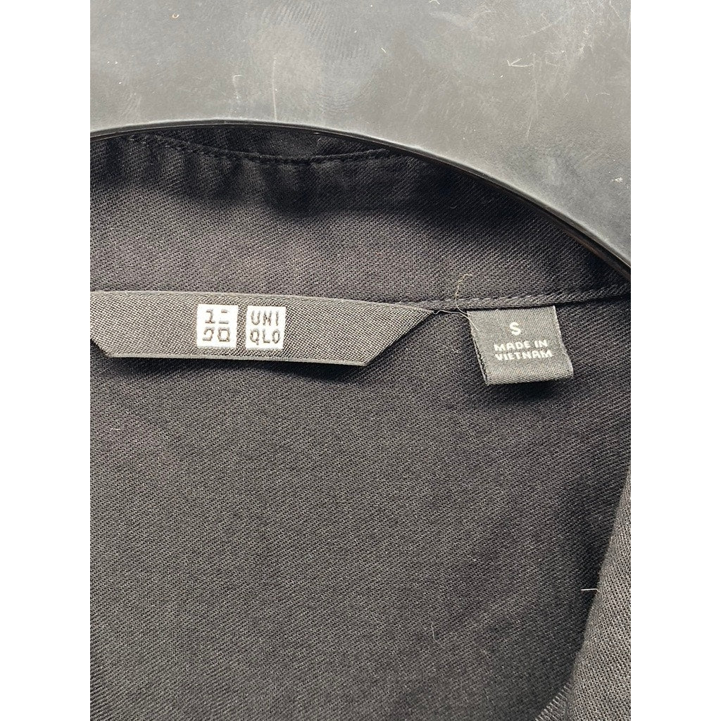 UNIQLO Women's Black Solid Button-Up Regular-Fit Long Sleeve Top SZ S