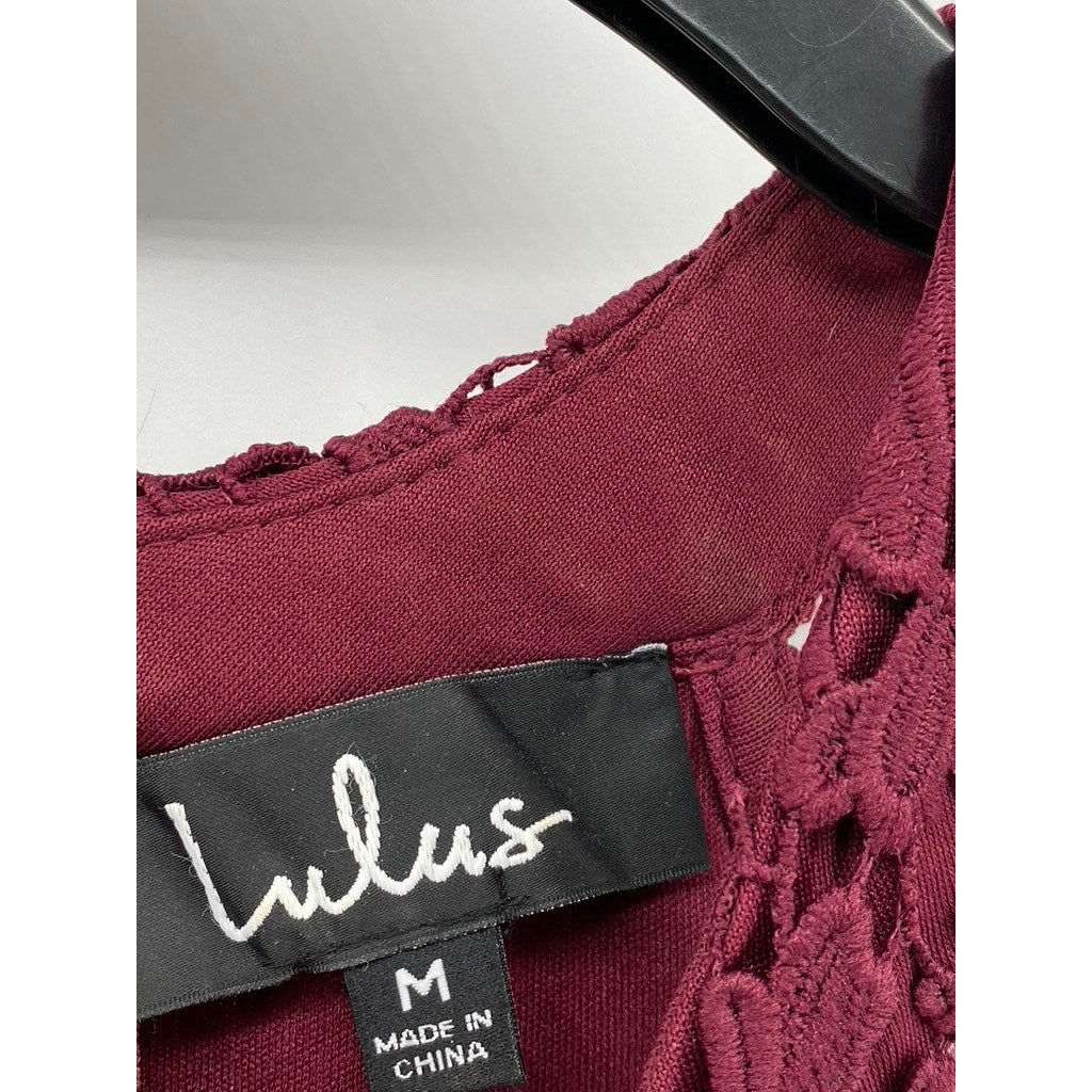 LULUS Women's Burgundy High-Neck Lace Sleeveless Mini Dress SZ M
