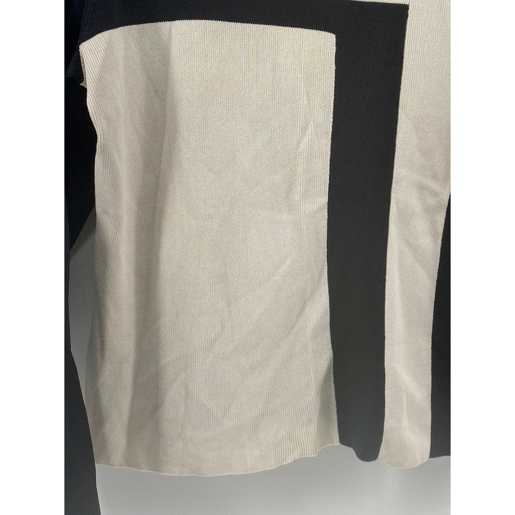 WORTHINGTON Women's Vintage Black-White Color-Block Long Sleeve Turtleneck SZ L