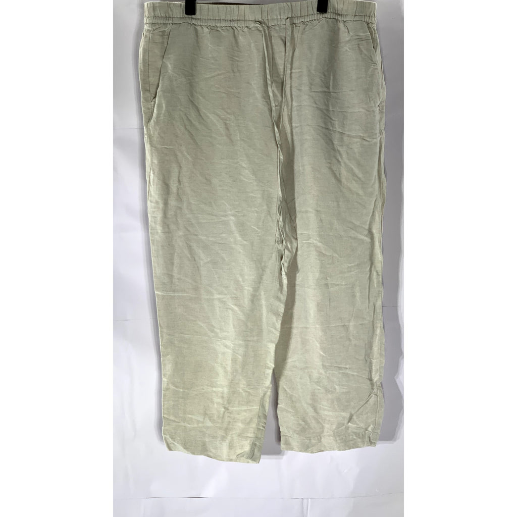 H&M Women's Beige Drawstring Waist Linen-Blend Straight-Leg Casual Pant SZ L