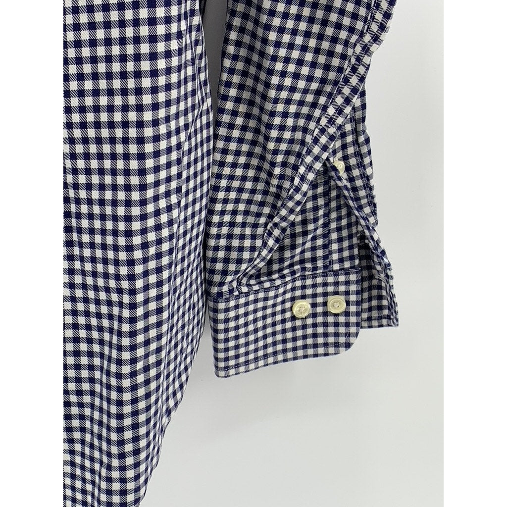 BROOKS BROTHERS Men's Blue-White Gingham Button-Up Original Polo Shirt SZ M