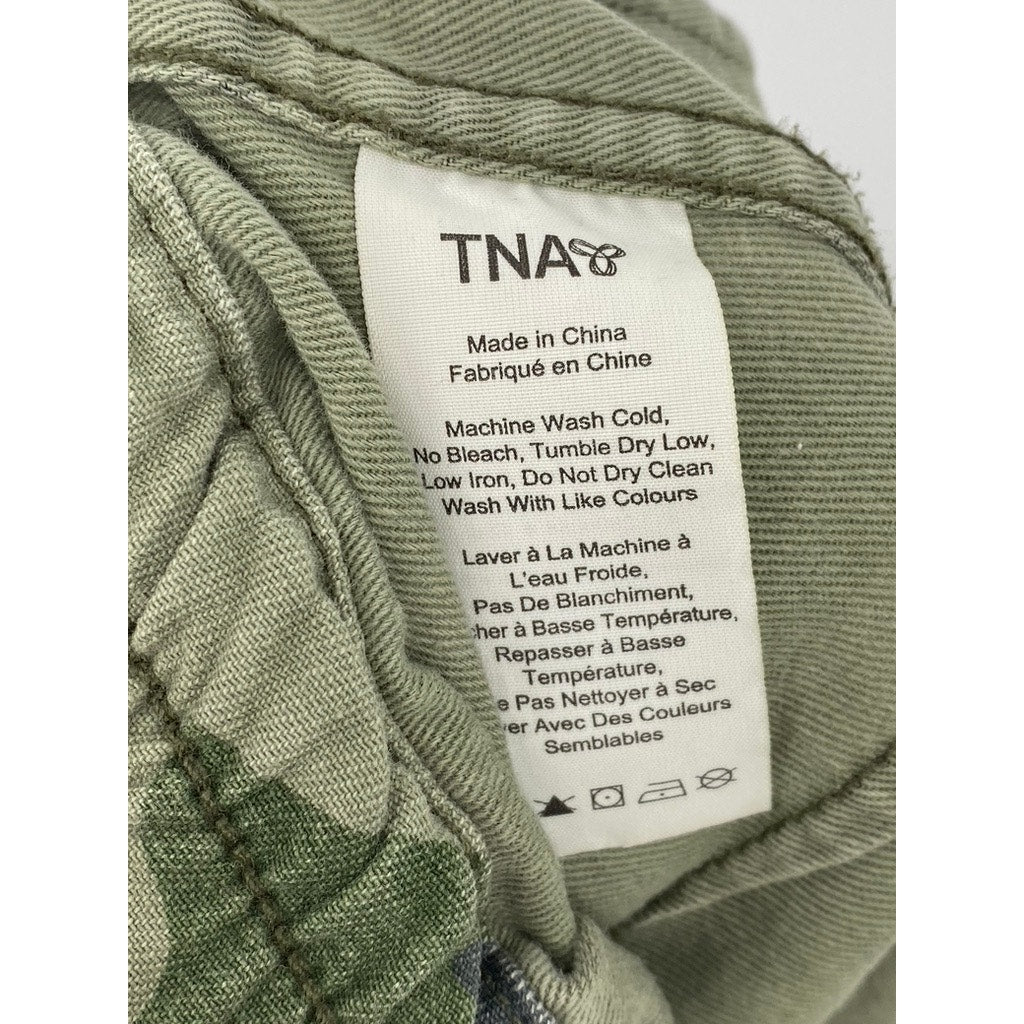 TNA Women's Green Camo Print Drawstring High-Rise Pull-On Jogger Pant SZ XS