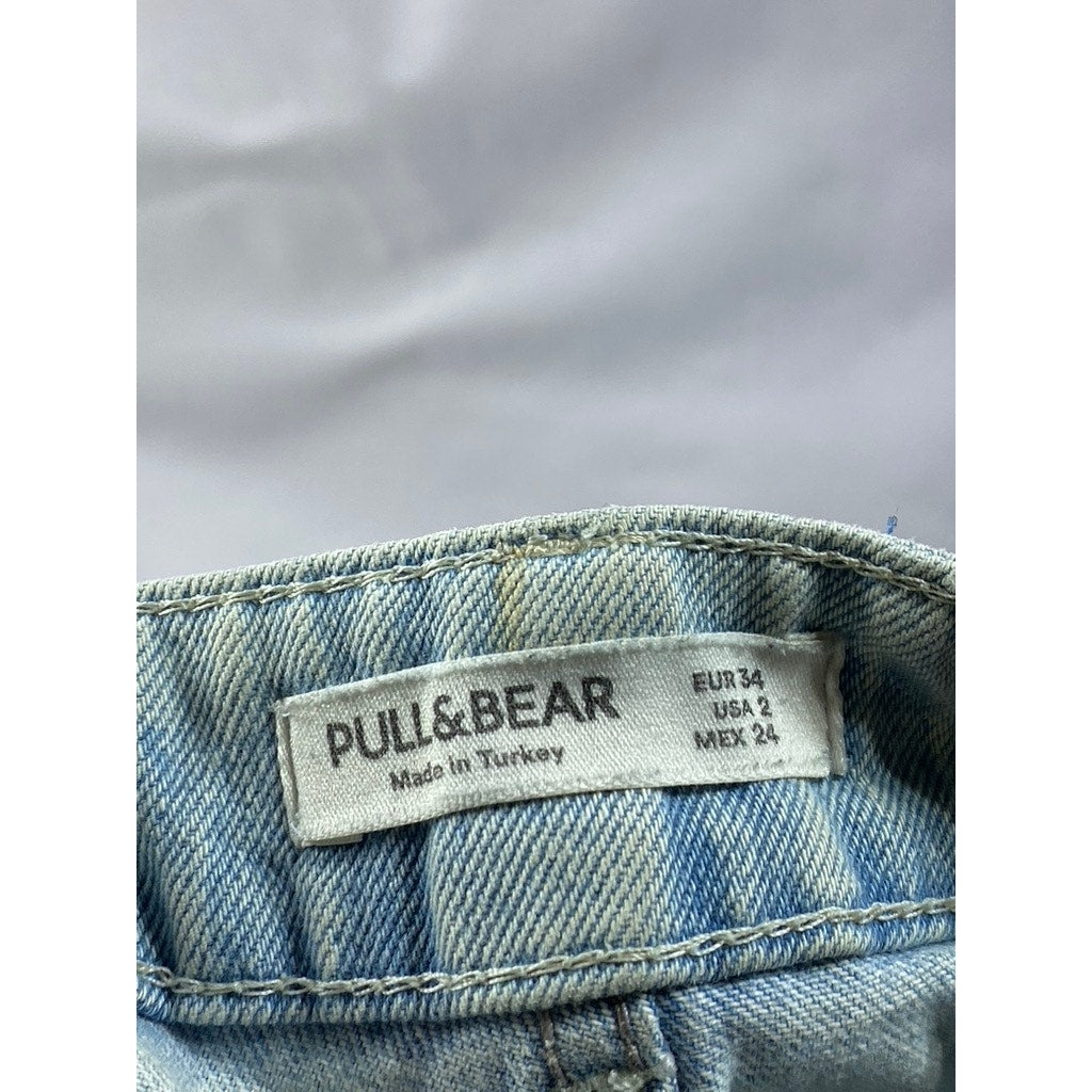 PULL&BEAR Women’s Light Blue Denim Straight-Leg Mom Jeans SZ 2