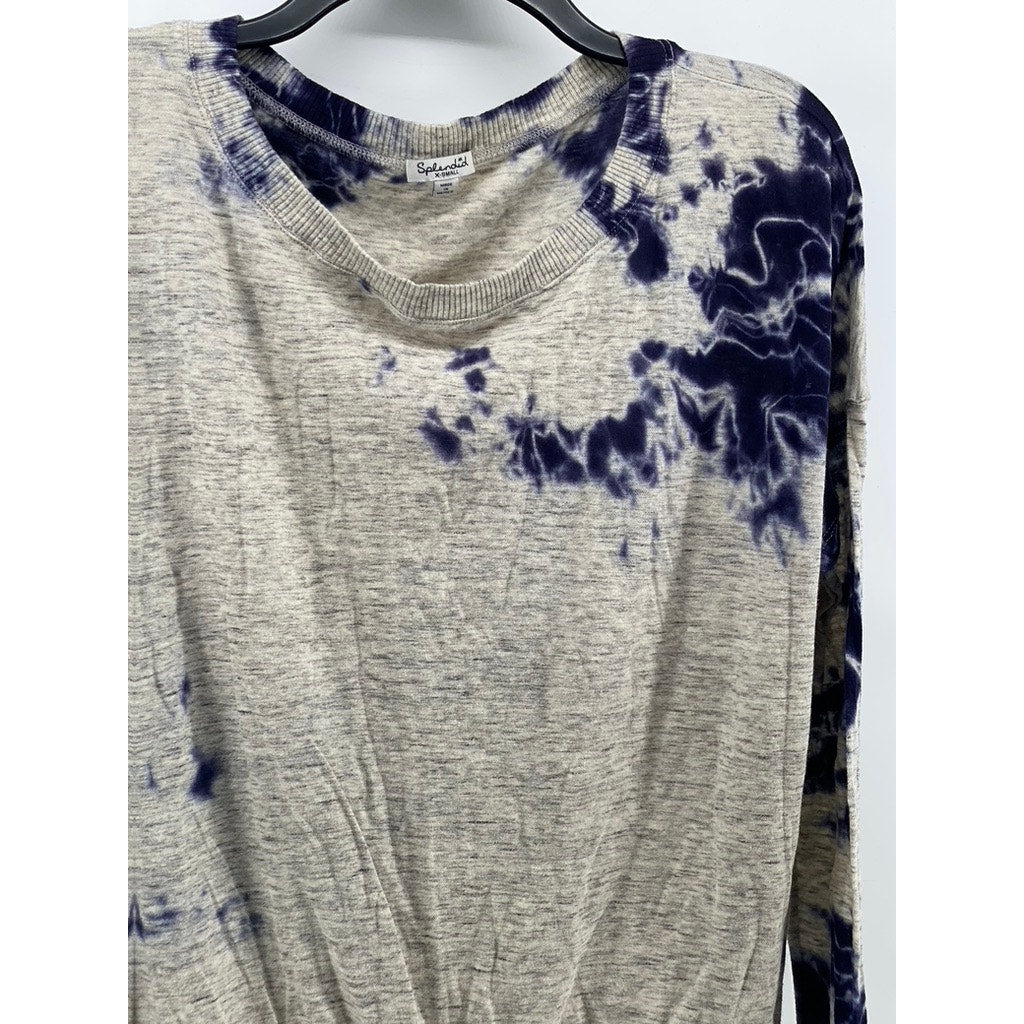SPLENDID Women’s Blue-Gray Tie-Dye Crewneck Long Sleeve Sweater SZ XS