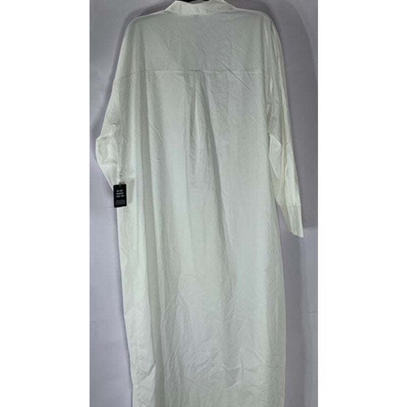 EXPRESS Women's White Solid Button-Up Long Sleeve Portofino Midi Shirt Dress SZL