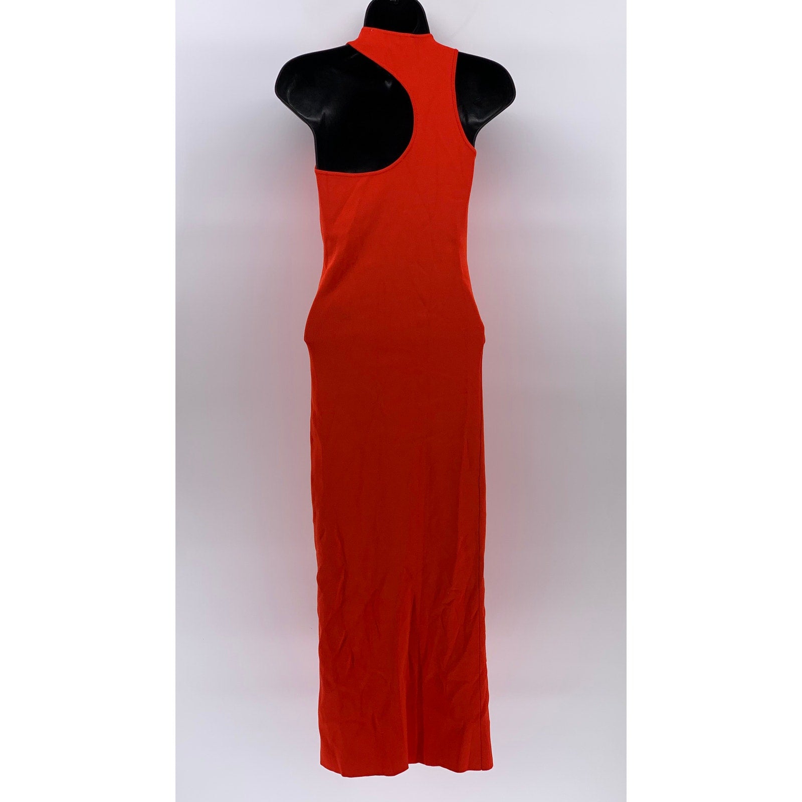 ZARA Women's Red Ribbed Crewneck Cutout Back Sleeveless Bodycon Maxi Dress SZ M
