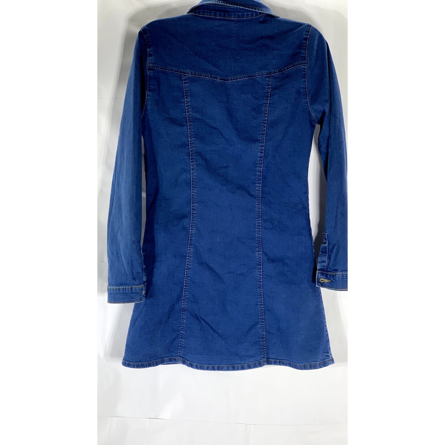 DENIM CO. Women's Vintage Dark Blue Denim Button-Up Long Sleeve Mini Dress SZ 8