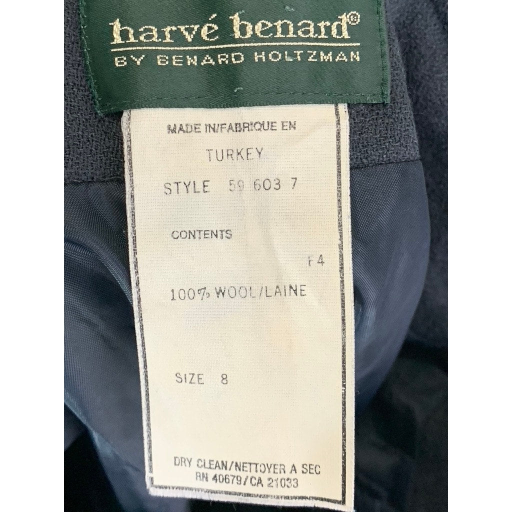 HARVE BENARD Women's Vintage Black Wool Pleated Straight-Leg Pant SZ 8