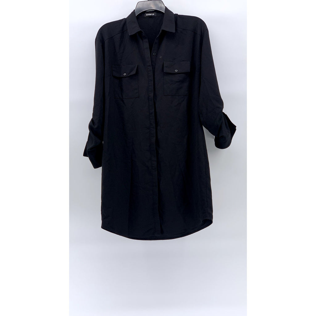 EXPRESS Women's Black Button-Up Long Roll Sleeve Mini Dress SZ XS