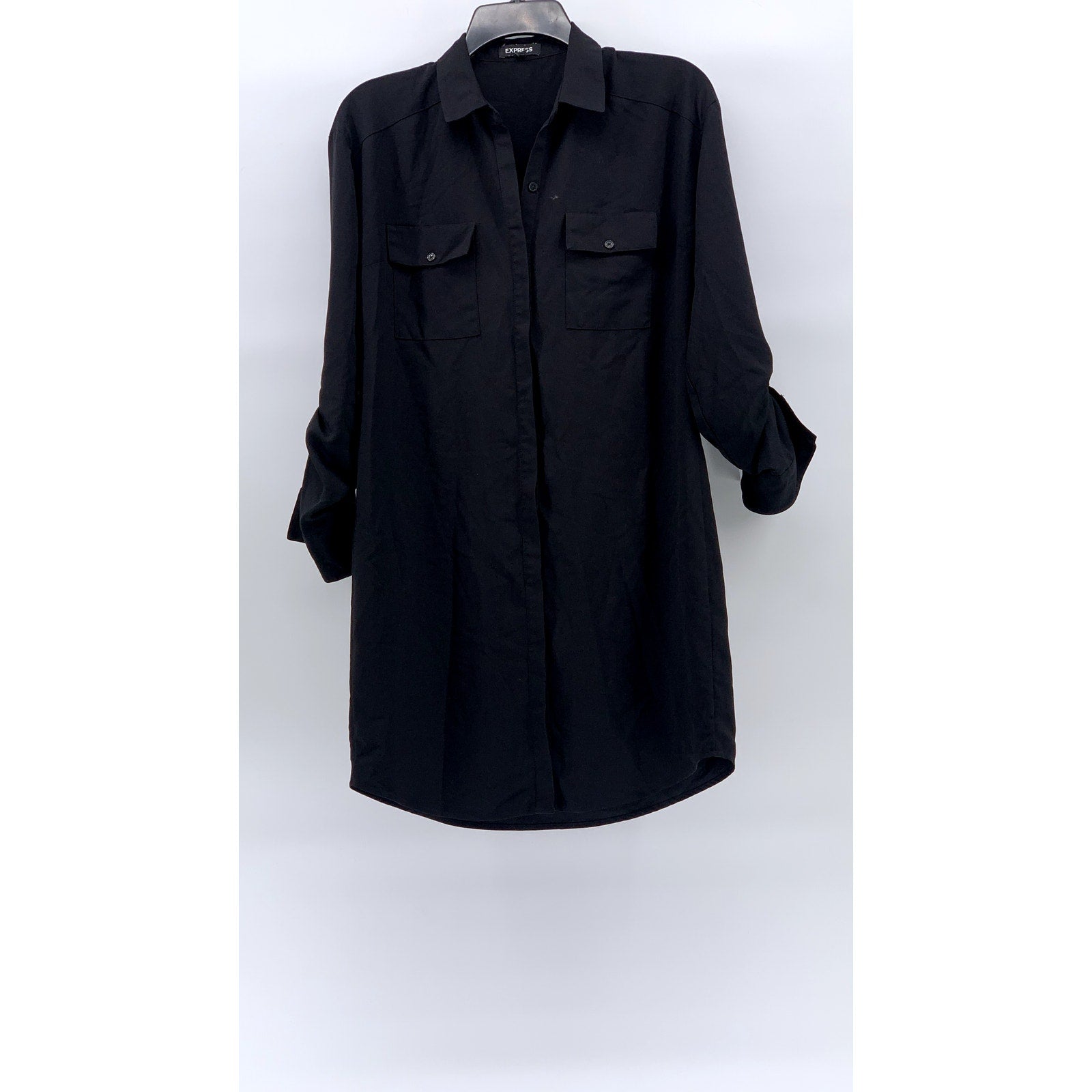 EXPRESS Women's Black Button-Up Long Roll Sleeve Mini Dress SZ XS