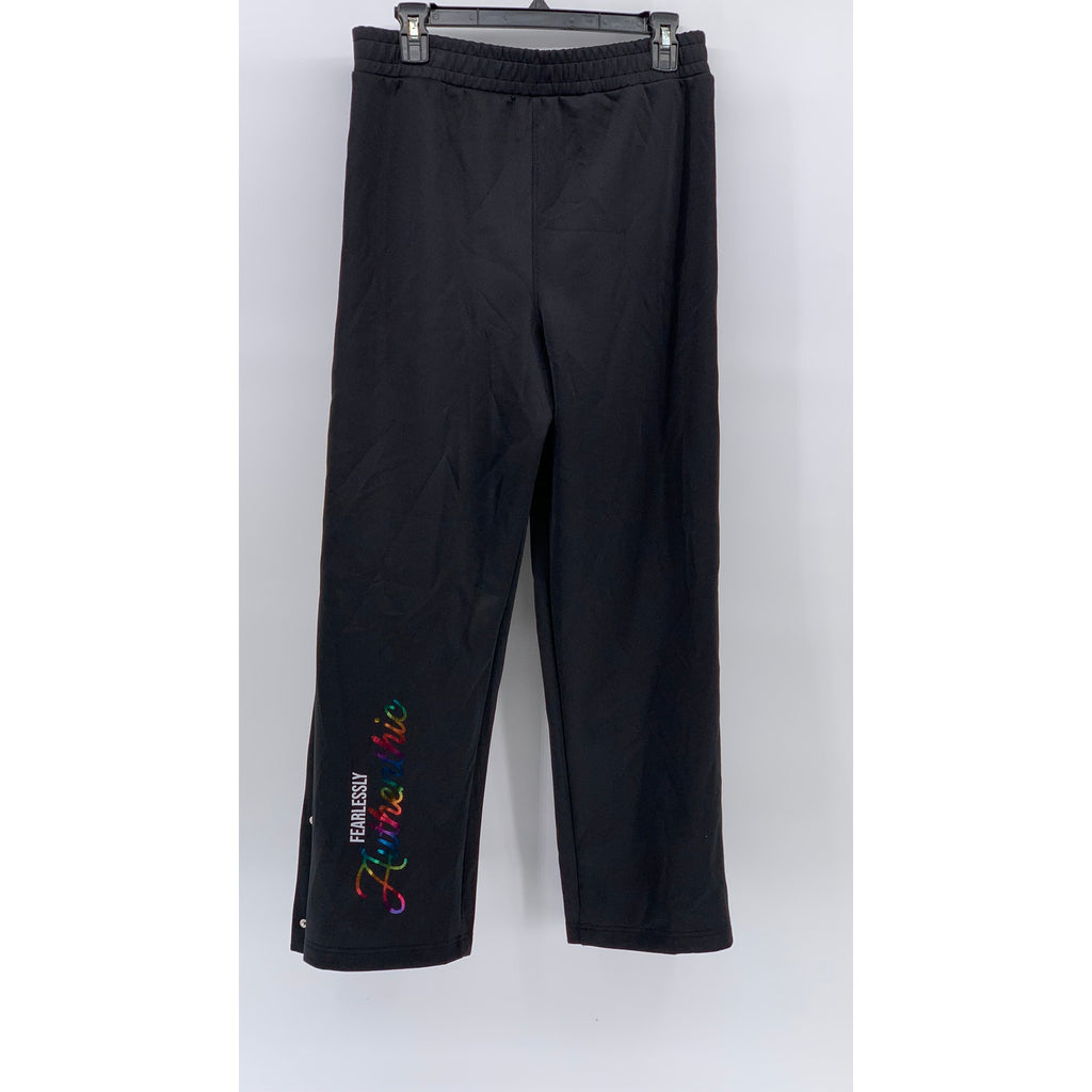 PH Women's Black-Multi Fearlessly Logo Snap-Button Pull-On Track Pants SZ M