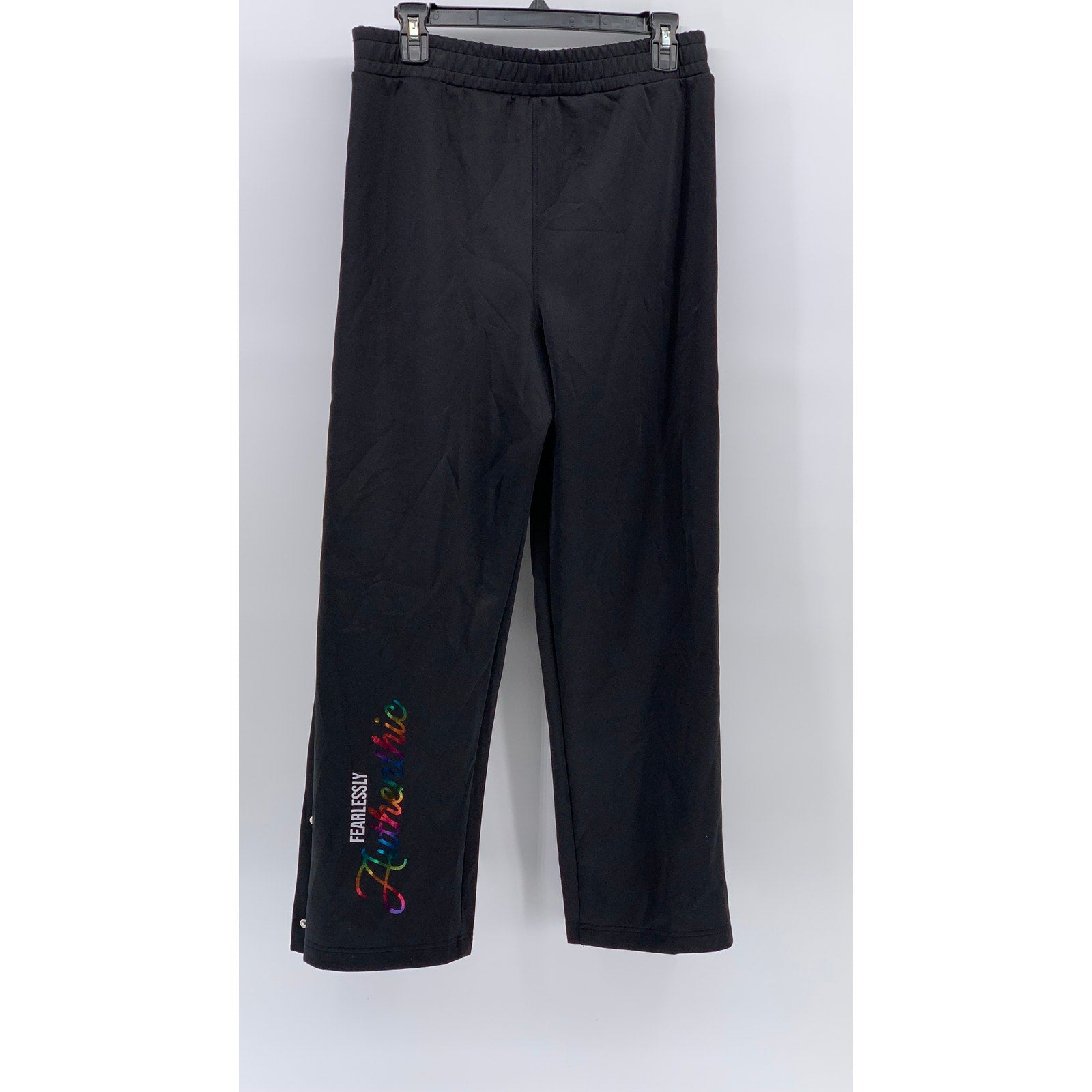 PH Women's Black-Multi Fearlessly Logo Snap-Button Pull-On Track Pants SZ M