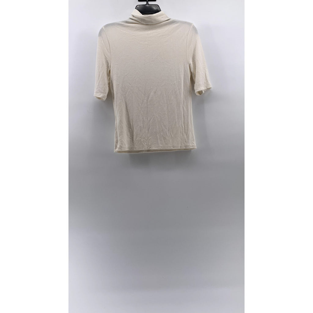 BANANA REPUBLIC Women's Cream Soft Luxe Mock-Neck Short Elbow Sleeve Top SZ S