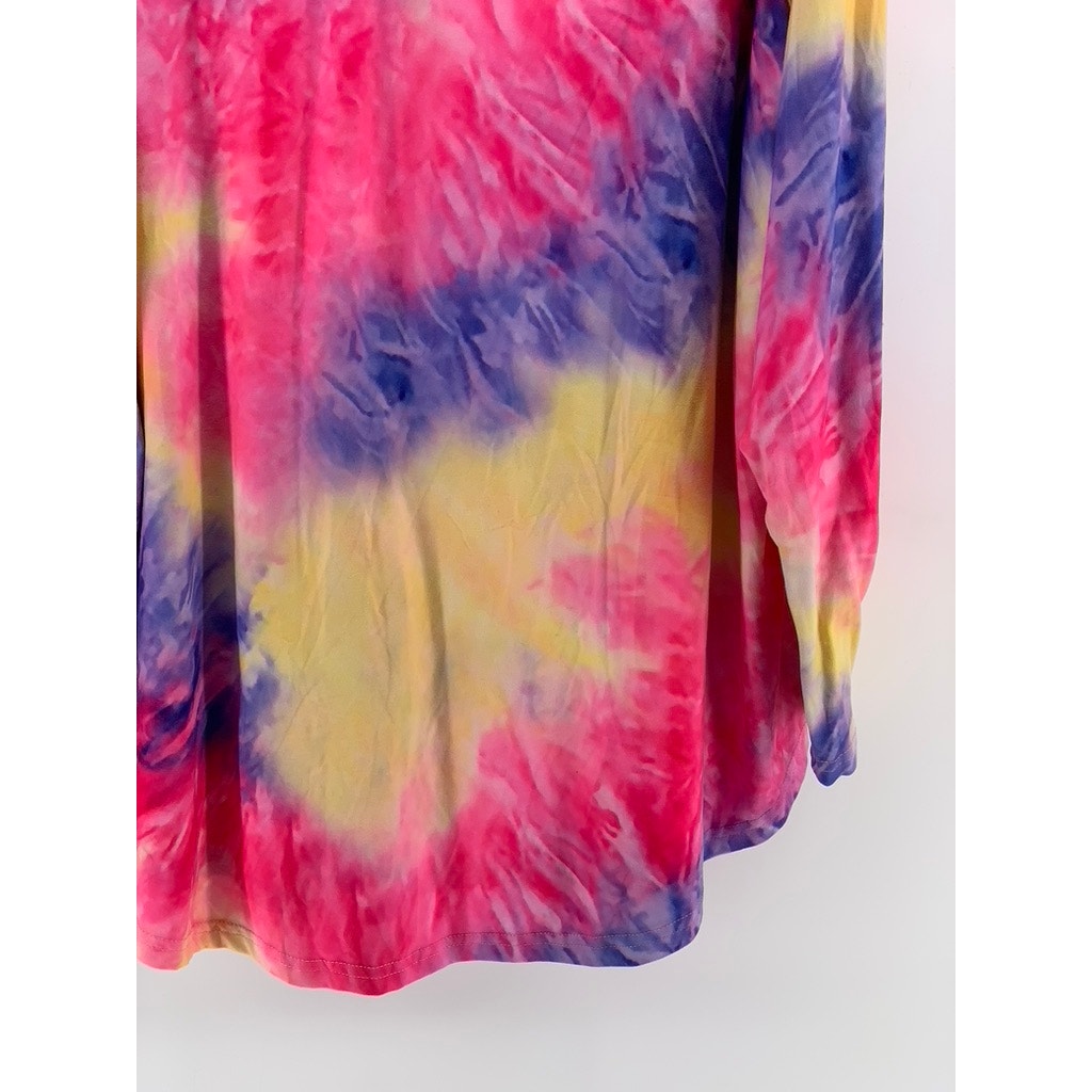 UNBRANDED Women's Plus Pink-Multi Tie-Dye Long Sleeve V-Neck Top SZ 26W