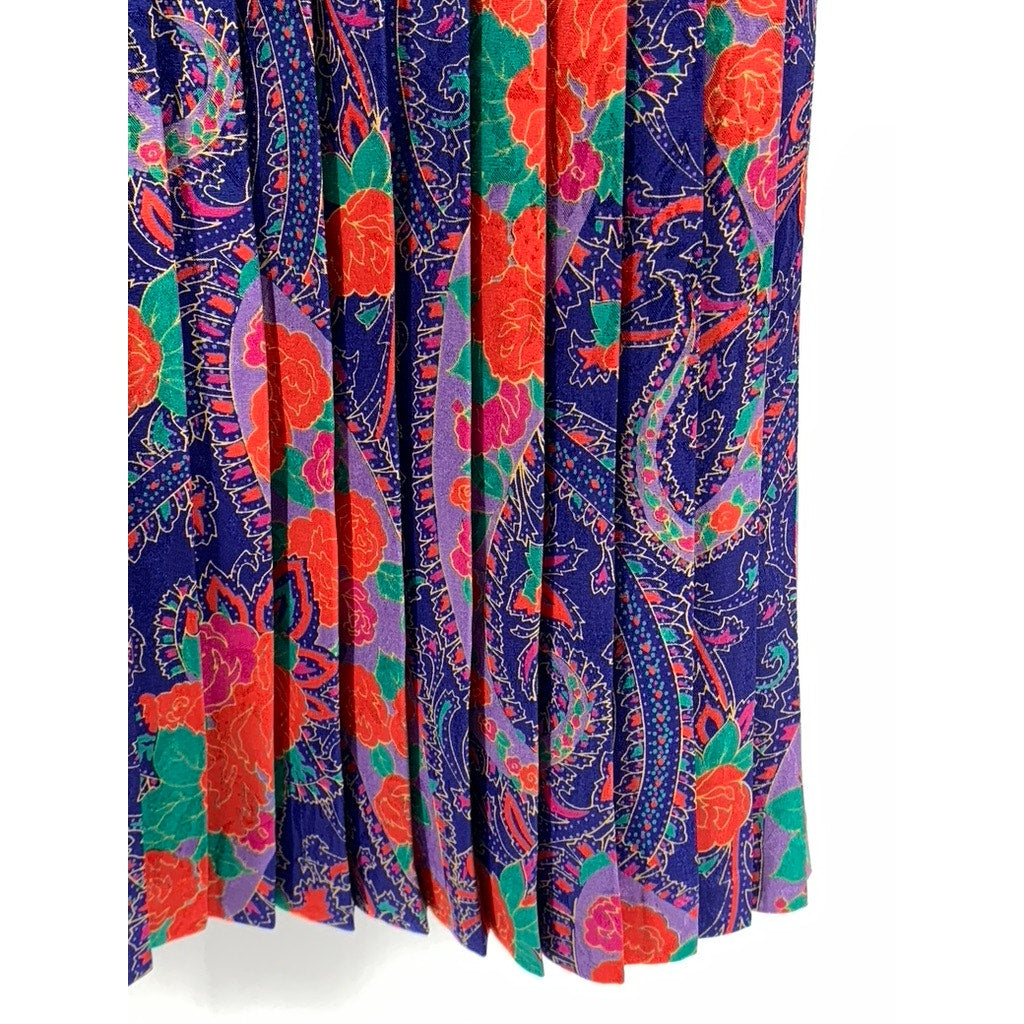 UNBRANDED Women's Purple-Orange Printed Pleated Maxi Skirt SZ L