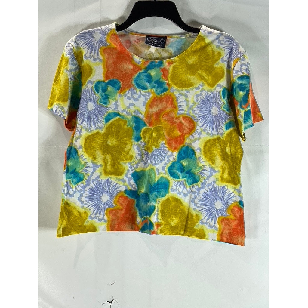 SILVIA N. Women's Multi Color Vintage Floral Crewneck Loose-Fit Crop Top SZ S
