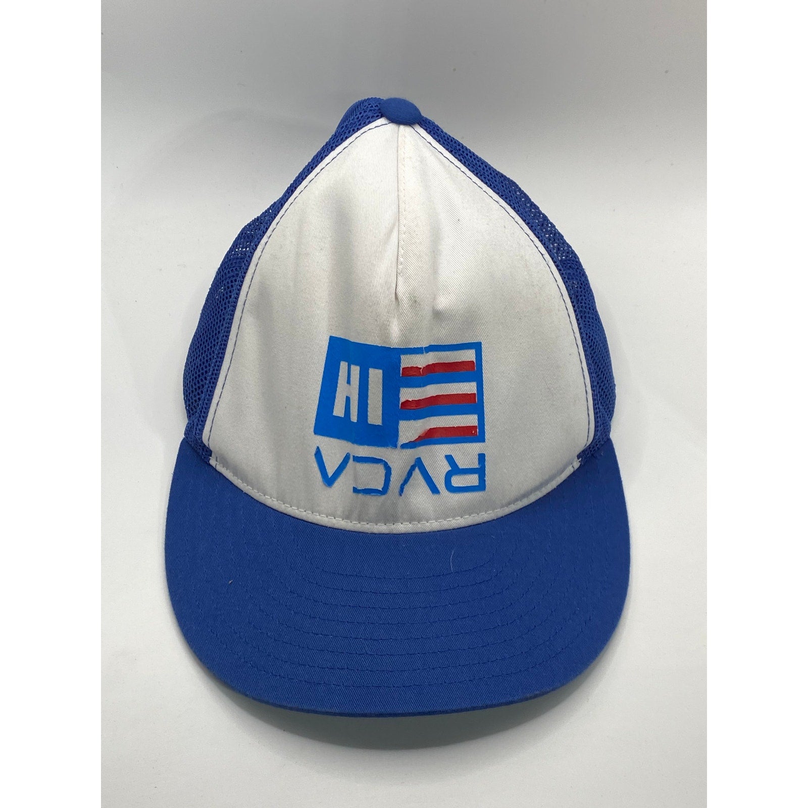 RVCA ISLANDS Men's Blue-White Patch Mesh-Panel Trucker Hat SZ OS