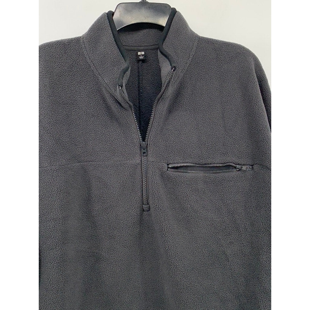 UNIQLO Men's Charcoal Gray Fleece Oversized Half-Zip Sweater SZ L
