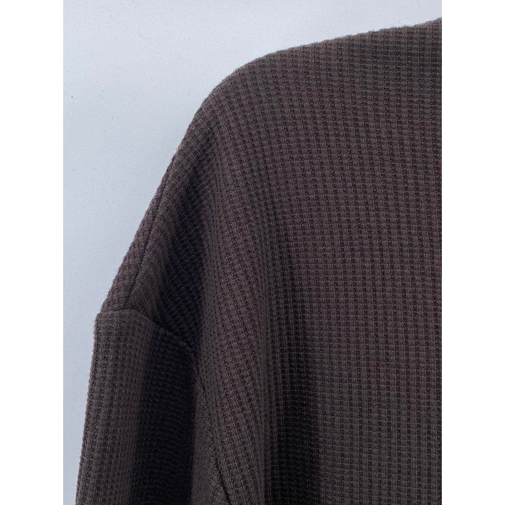 ASOS DESIGN Men’s Brown Zip-Up Long Sleeve Collarless Thermal Sweater SZ M