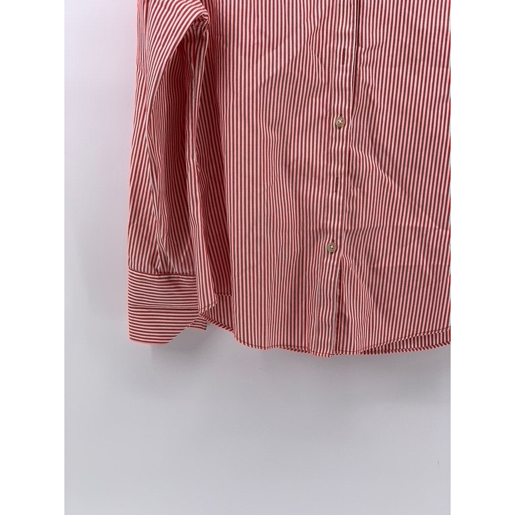 WILLI SMITH Women's Red-White Striped Button-up Regular-Fit Long Sleeve Top SZ L
