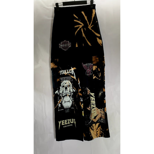 UNBRANDED Women's Black Printed Custom Rhinestone Pull-On Cargo Pant SZ XS