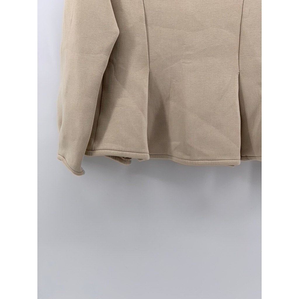 SISVEIL Women's Beige Crewneck Long Sleeve Ruffle Pleated Sweater Top SZ S
