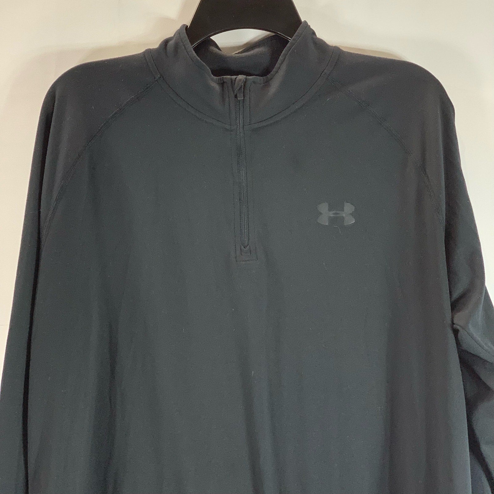 UNDR ARMOUR Men's Black UA Tch Quarter-Zip Stand Collar Long Sleeve Shirt SZ L