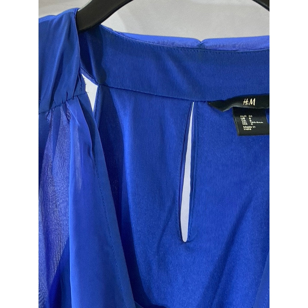 H&M Women's Royal Blue Scoop-Neck Sheer Sleeveless Mini Dress SZ 6