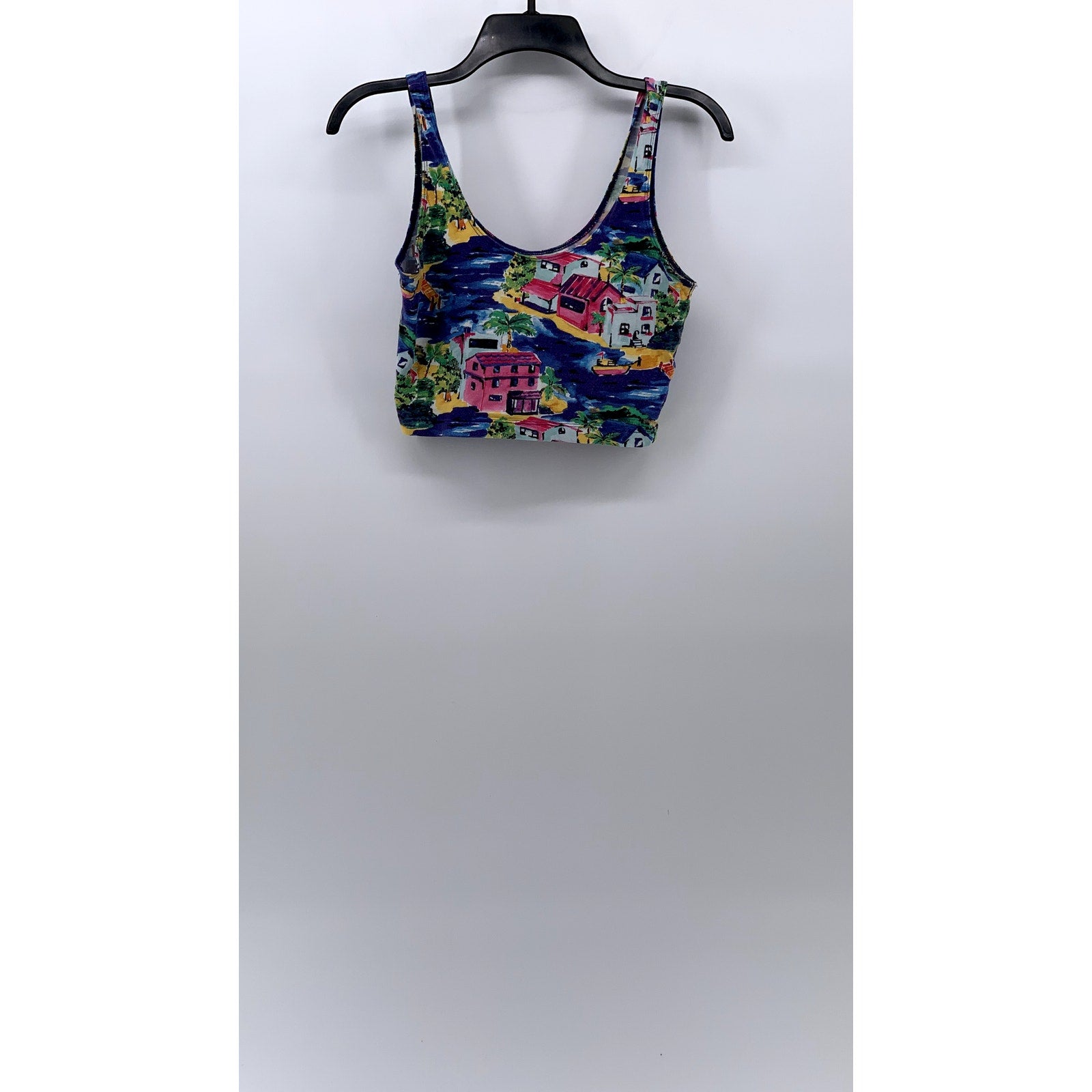 UNBRANDED Women's Blue-Multi Printed Scoop-Neck Cropped Tank Top SZ M