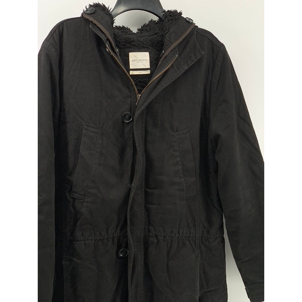 SATURDAYS SURF NYC Men's Black Faux Fur Parka Jacket SZ S