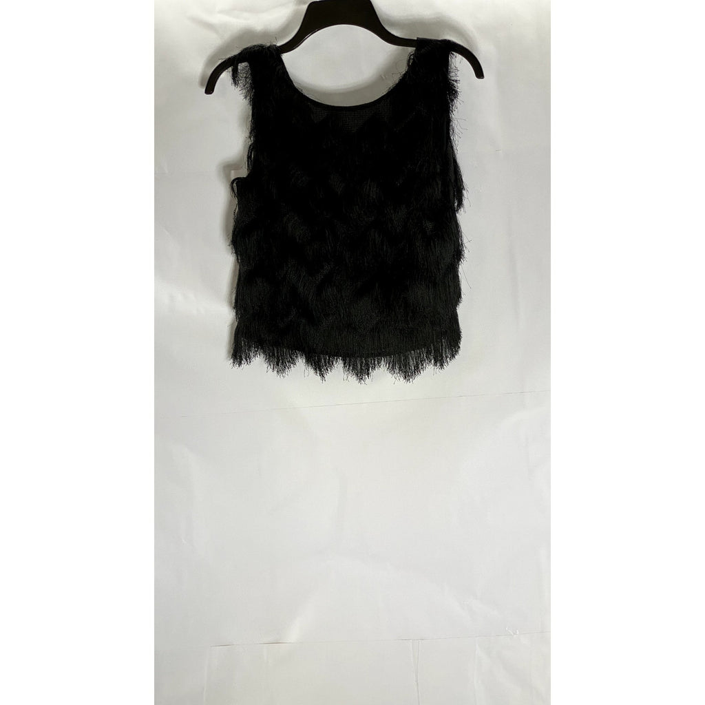 ZARA BASICS Women's Black Fringe Crewneck Pullover Tank Top SZ S