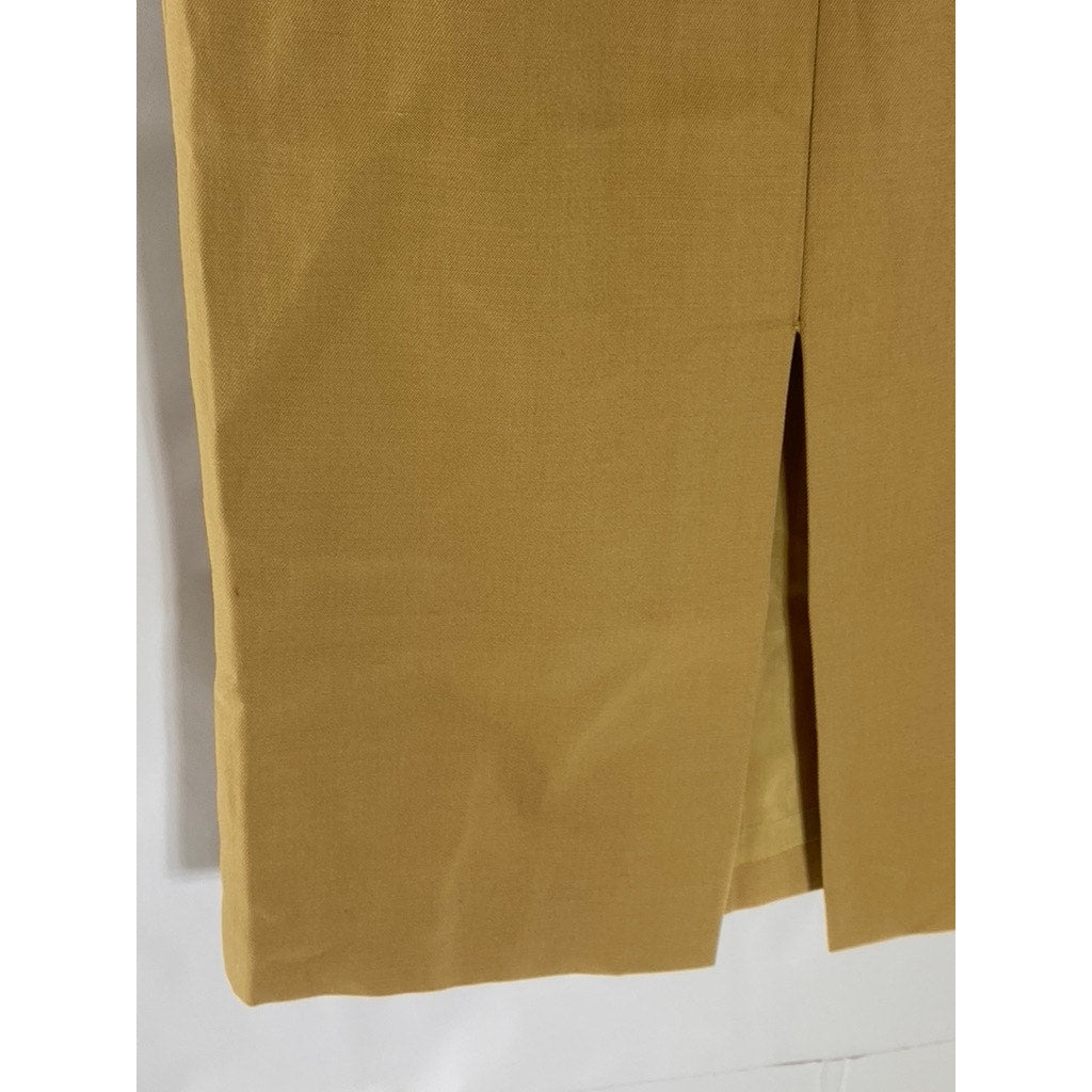 FINITY Women's Vintage Tan Wool Straight Back-Slit Midi Skirt SZ 6