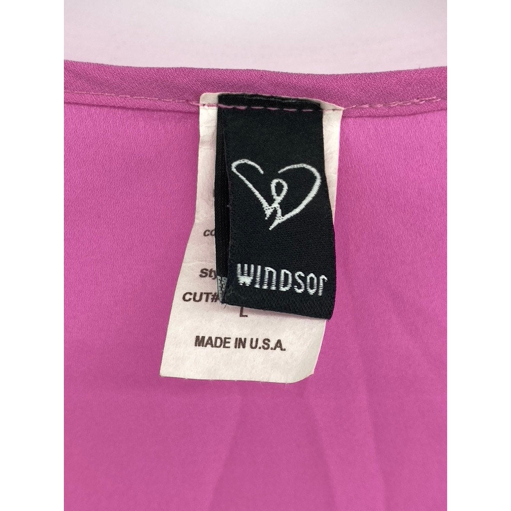 WINDSOR Women's Hot Pink Flowy Draped Long Sleeve Blouse Top SZ L