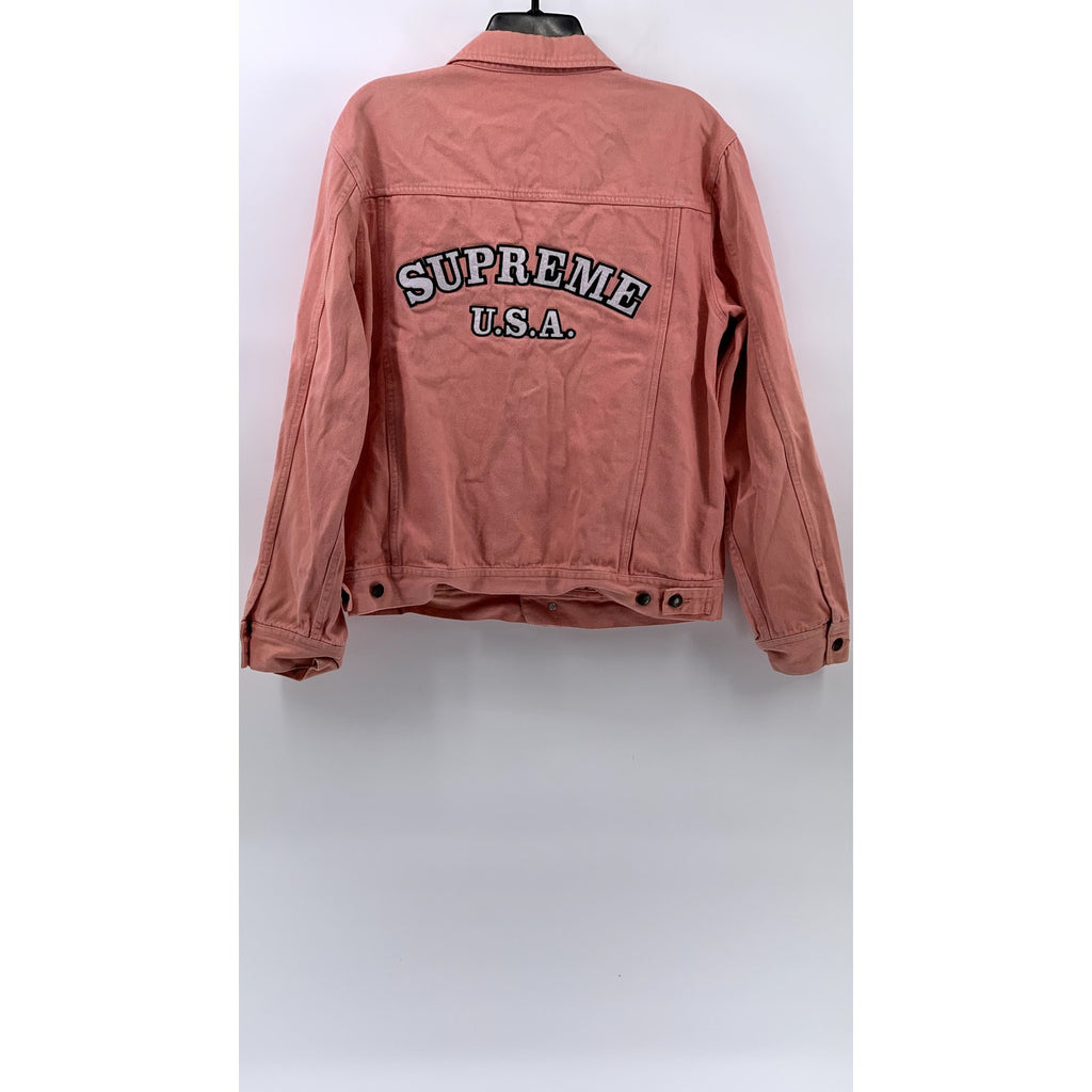 SUPREME Men's Salmon Pink Button-Up Denim Trucker Jacket SZ L